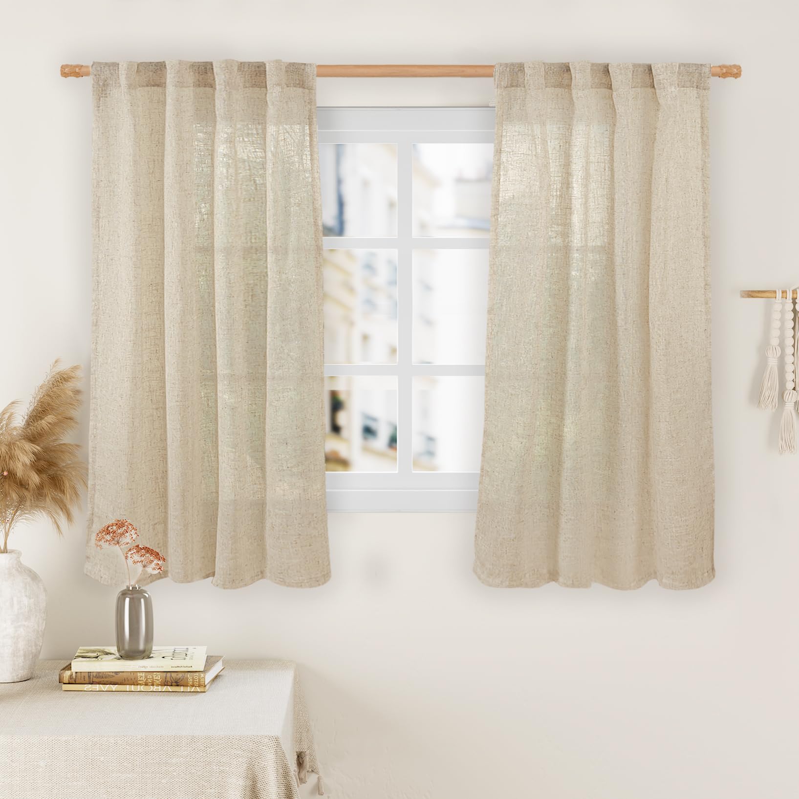 Photo 1 of LAMIT Semi Sheer Window Linen Curtains 54 Inch Length, Light Filtering Panels Back Tab and Rod Pocket Neutral Drapes for Bedroom/Living Room, Linen, 2 Panels, 34 x 54 Inch