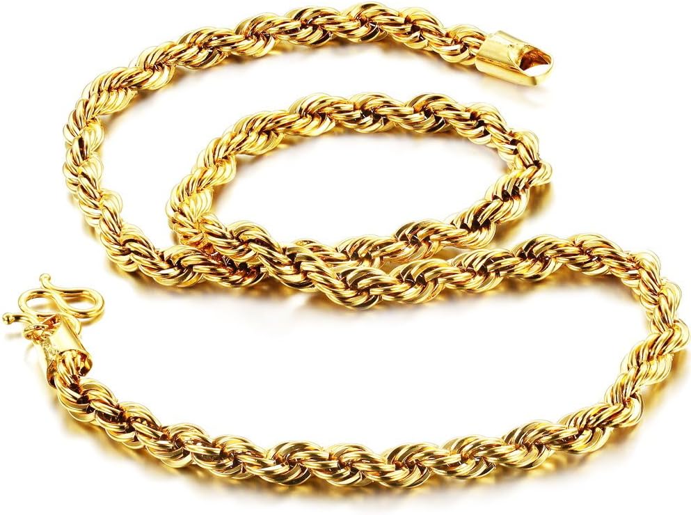 Opk Jewelry Fashion Women's Necklace 18K Yellow Gold Plated Twisted Rope Neckwear Never Fade And Anti-Allergy 18.5 Inch Length 6mm Width 38g Weight New Design Shiny GP Wedding Party Bride Gift