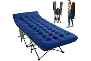 JEAREY Folding Camping Cot for Sleeping, Camping Cots for Adults with Mattress, 1200D Double Layer Oxford Portable Folding Cot Bed with Carry Bag for Guest, Travel, Hiking, Navy