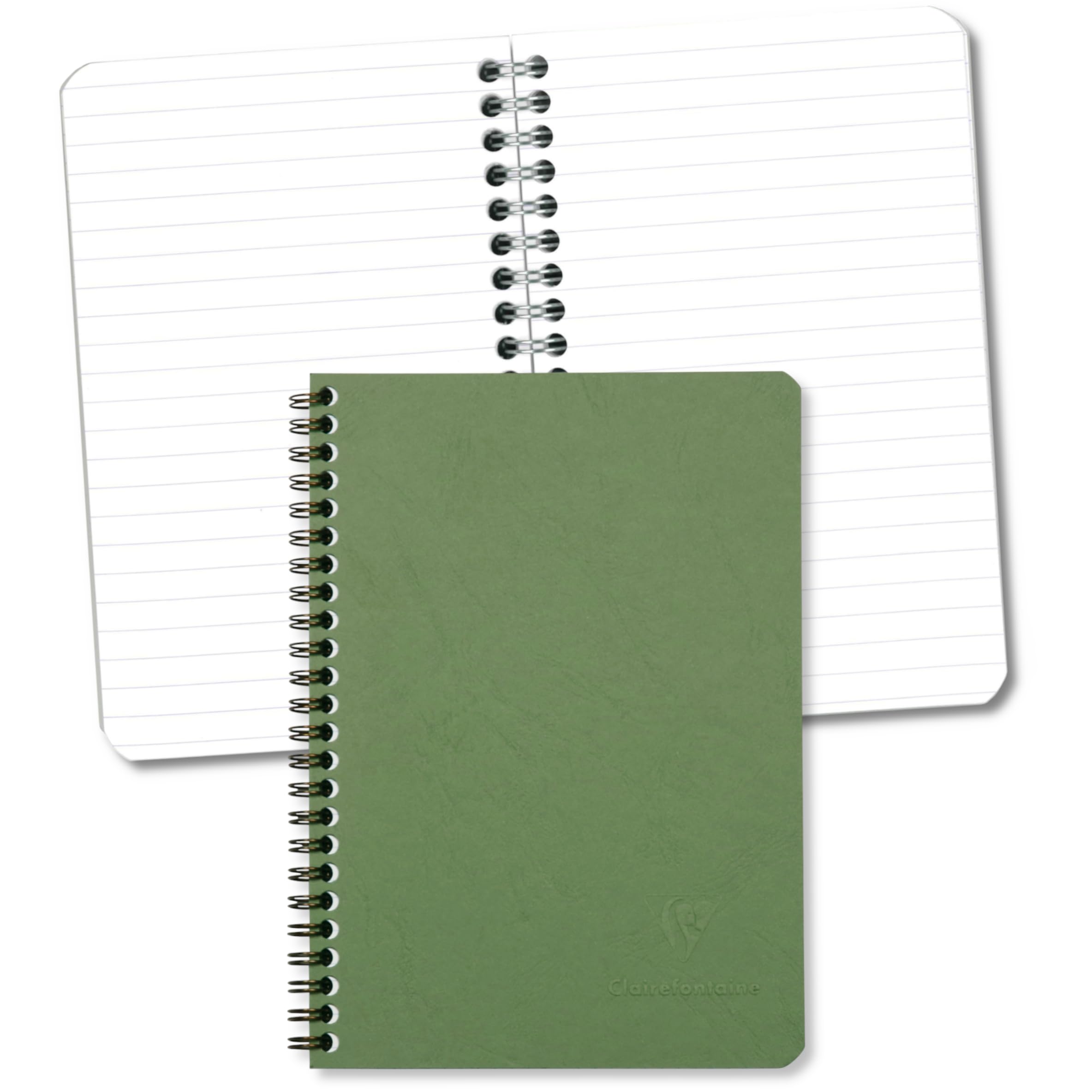 Clairefontaine 785363C Collection Age Bag A Green Spiral Notebook - A5 14,8x21 cm - 100 Lined Pages - White Paper 90 g - Glossy Card Cover Leather Grain