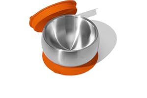 Avanchy Baby Bowls with Suction and Storage Lids Set. Babies Kids Toddler Boys Girl First Food Feeding. Fits Feeding High Chair Table. Stainless Steel, Orange