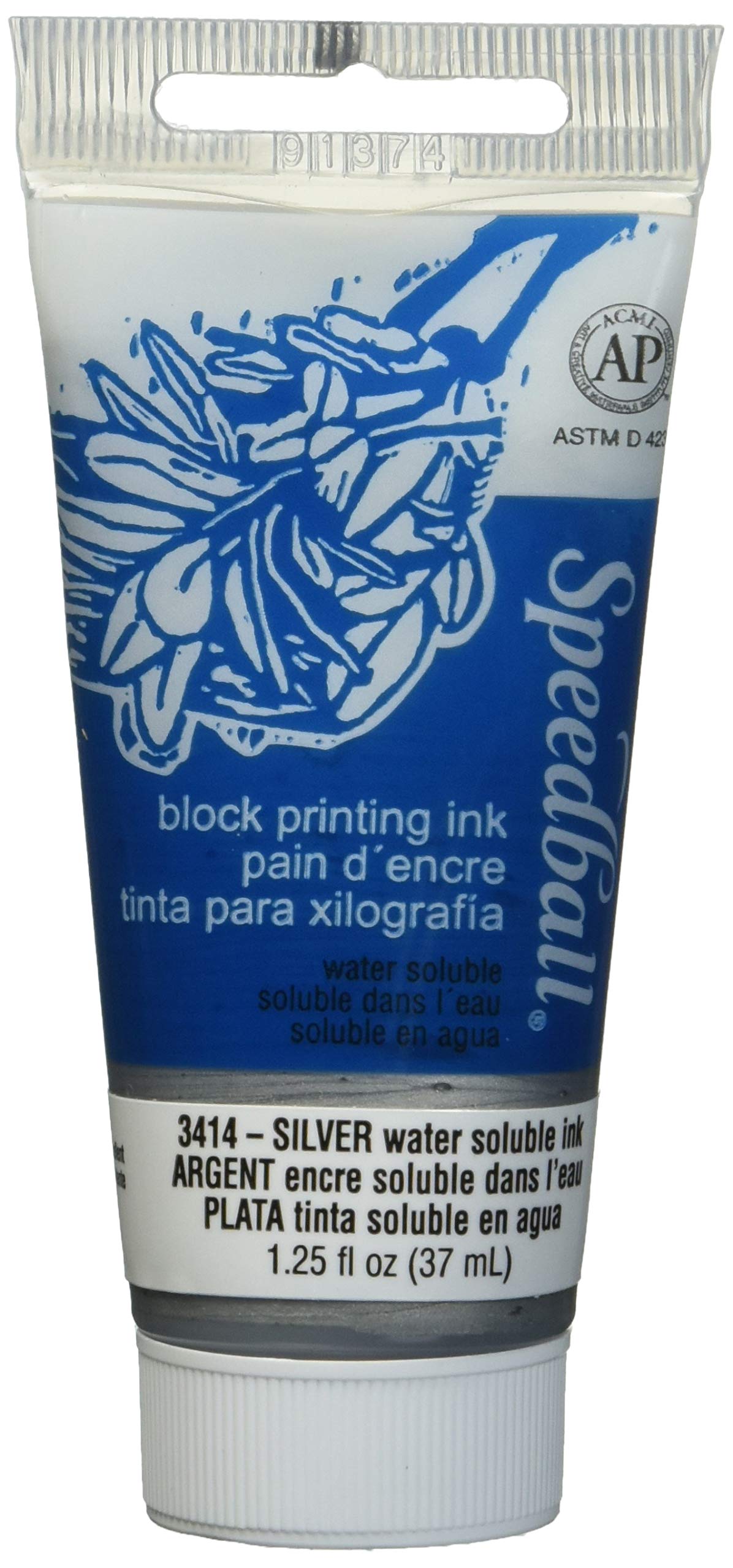 Speedball 37ml 1.25oz Water-Soluble Block Ink Silver, For Block Printing, Lino Printing, Screen Printing, For Artists Kit — image 1