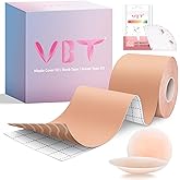 VBT Boob Tape - Breast Lift Tape, Body Tape for Breast Lift w 2 Pcs Silicone Breast Reusable Adhesive Bra, Bob Tape for Large Breasts A-G Cup, Nude
