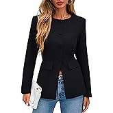 Lazysmile Blazers for Women Long Sleeve Crewneck Button Down Suit Jackets Work Office Business Casual Outfits with Pockets