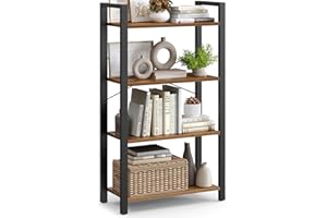 VASAGLE 4-Tier Bookshelf, Bookcase with Steel Frame, Book Shelf for Living Room, Home Office, Study, 11.8 x 26 x 47 Inches, Industrial Style, Rustic Brown and Ink Black ULLS60BX