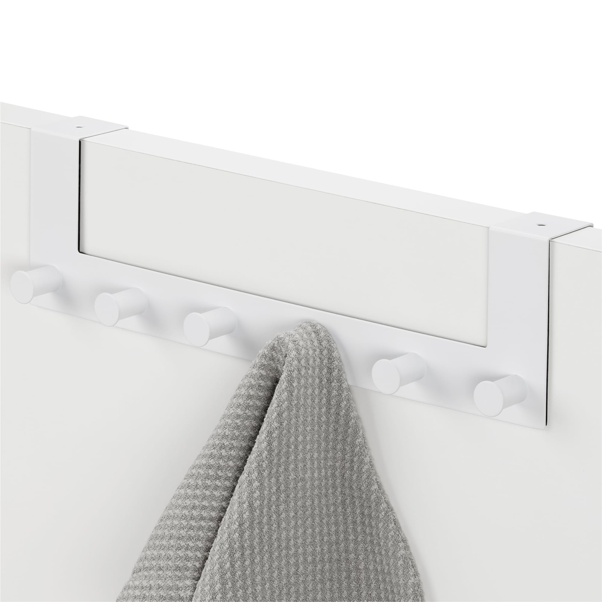 Navaris Over The Door Hanger Hooks - Over-Door Coat Rack with 6 Knobs for Doors with Flat Top up to 4cm Thick - Stainless Steel - White