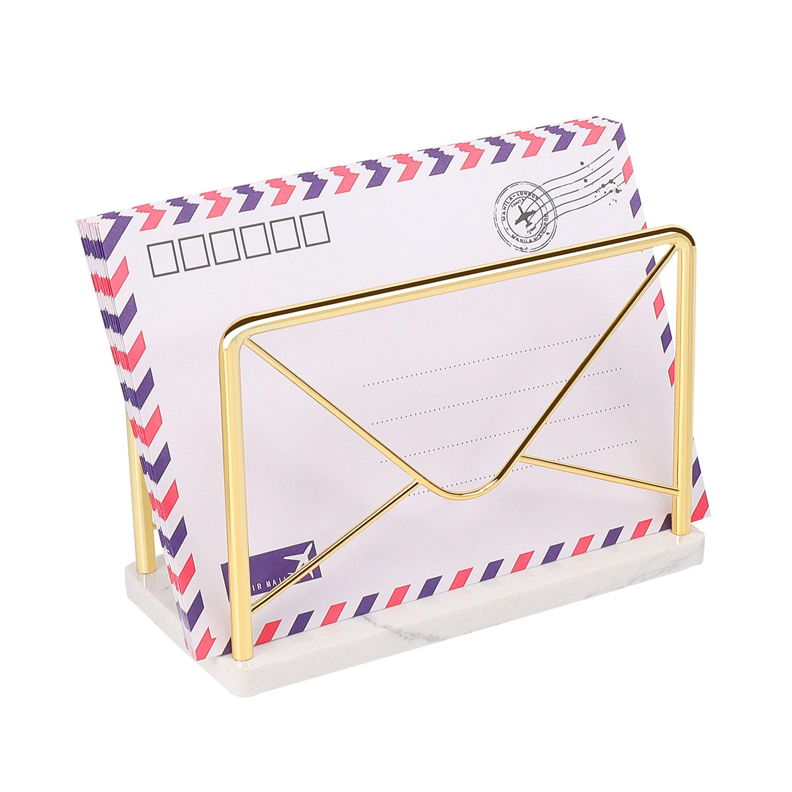 Photo 1 of Jeasor Modern Mail Holder for Home Office, Metal Letter Organizer Sorter for Desk, Cutout Mail Envelope Design, Bill Filling Paper Document Rack, Envelope Storage Rack with Marble Base