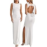 Parthea Women Wedding Guest Dress Bodycon Long Sleeveless Backless Side Slit Elegant Evening Party Cocktail Maxi Dresses