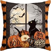 AVOIN colorlife Trick or Treat Halloween Pumpkin Cat Boo Throw Pillow Cover, 18 x 18 Inch Holiday Farmhouse Cushion Case Decoration for Sofa Couch