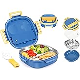 Tiny Mini Small Bento Box or Snack Box with Removable Stainless Steel 3-Compartment & Cutlery For Baby 0-24 Months –LeakProof,Dishwasher Safe & BPA-Free,Daycare,Preschool,Travel(Blue,Not Insulated)