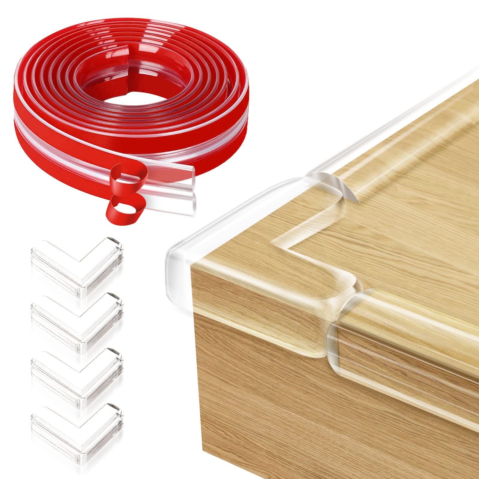 2 Meters Edge Protector Baby Proofing Corner Protectors Clear Corner Guards Silicone Child Safety Edge Covers Bumper for Table, Cabinets, Crib, Edge Protector Strip 1.5x1.5cm with 4 Corner Guards