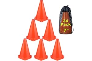 7 Inch Soccer Cones, 24 Pack Cones Sports Training Agility Field Marker Plastic Cones for Skating Basketball Football Practic