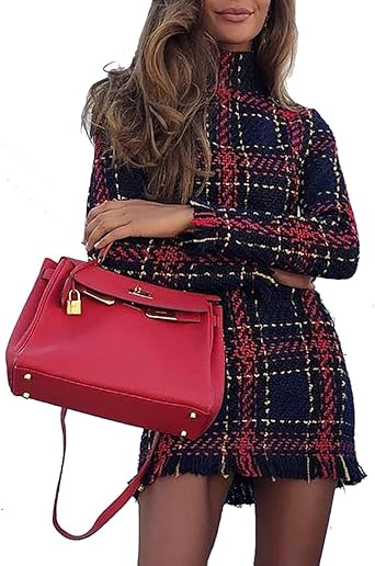 colorful plaid print tassels bodycon mini dress