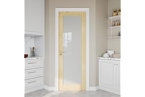 JUJUBON 28" x 80" Pine Wood Slab Door, Frosted Glass Interior Doors, Single Room Door for Closet & Bedroom, Farmhouse Style as Prehung, Pocket, Bifold, Barn Doors, Easy DIY Stain, Shaker w/o Hardware
