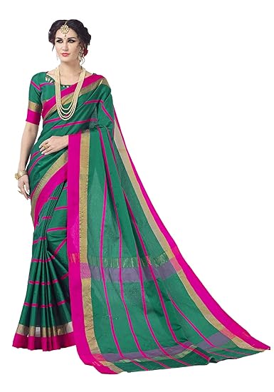 Womens Chanderi Silk Saree With Blouse Piece (jari132_Green)
