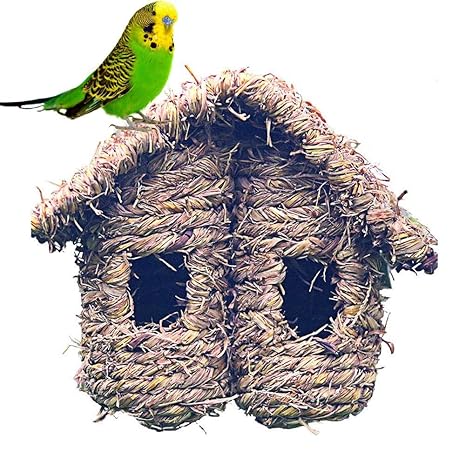 Maison Doiseau De Paille Maison Doiseau En Plein Air Nid Doiseau Cage Herbe De Paille à Toit En Pente Double Pour Les Oiseaux Mouches Bruant