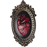 KISWIAR Gothic Anatomical Heart Wall Sculpture, 3D Resin Red Sacred Heart Wall Decor with Antique Gold Oval Frame, Victorian Dark Academia Hanging Art for Hallway, Living Room, Bedroom (Red)