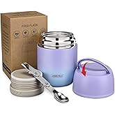 17 oz Insulated Lunch Containers Hot Food Jar, Wide Mouth Lunch Thermo for Hot Food Kids Adults, Vacuum Stainless Steel Thermo Lunch Box With Handle Folding Spoon for School, Office(Purple blue)