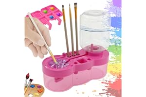 KARHOEGERN Paint Brush Cleaner for Kids Water Circulation Paint Brush with Drain Paint Water Dispenser with Palette Brush Holder Paint Brush Washer for Acrylic Painting Watercolor Art Supplies（Pinkpurple）