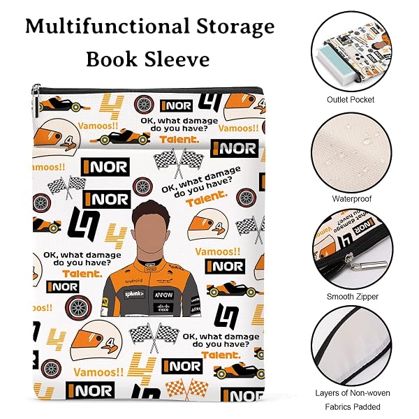 RACING FANS BOOK SLEEVE POUCH WATERPROOF BOOK COVERS RACING PRINTED POUCH WITH POCKETS PROTECTOR FOR BOOKS LOVER READER CHRISTMAS BIRTHDAY GIFTS FOR WOMEN GIRLS RACING FANS