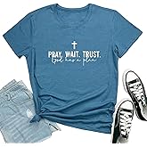 ROSEPARK Women Pray Wait Trust Cute Graphic Tee Shirts