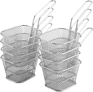 Shoplice Mini Chips Fryer Basket - 8 Pcs Mini Stainless Steel Square Chips Deep Fry Baskets, Food Presentation Strainer Potato Cooking Tool, For Chips, Fries (4.1 3.3 2.6 Inches)