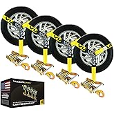 VULCAN Car Tie Down with Snap Hooks - Lasso Style - 2 Inch x 96 Inch - 4 Pack - Classic Yellow - 3,300 Pound Safe Working Load