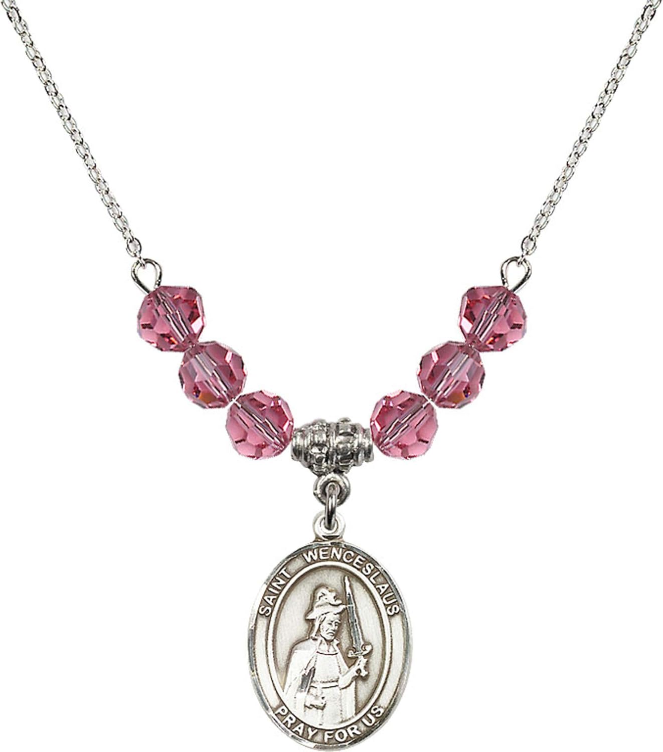 High Quaity Bonyak Jewelry 18 Inch Rhodium Plated Necklace W 6mm Rose Pink October Birth Month Stone Beads And Saint Wenceslaus Charm Brand Kalbar Bkkbn Go Id
