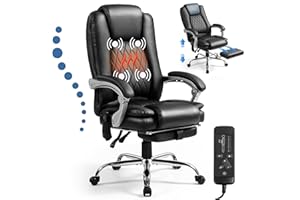 Suvivityse 400lbs Executive Leather Office Chair with Ergonomic Design and Reclining Function - Comfortable Computer Desk Chair with Integrated Foot Rest-Black & Morden