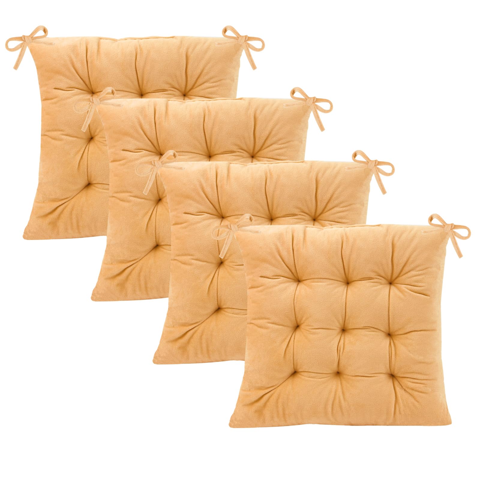 Photo 1 of MissSoul Set of 4 Chair Cushions for Dining Chairs with Ties, Indoor Non-Slip Kitchen Chair Pad and Dining Room Seat Cushion Mat for Office Living Room Outdoor 15.5" - Turmeric Yellow