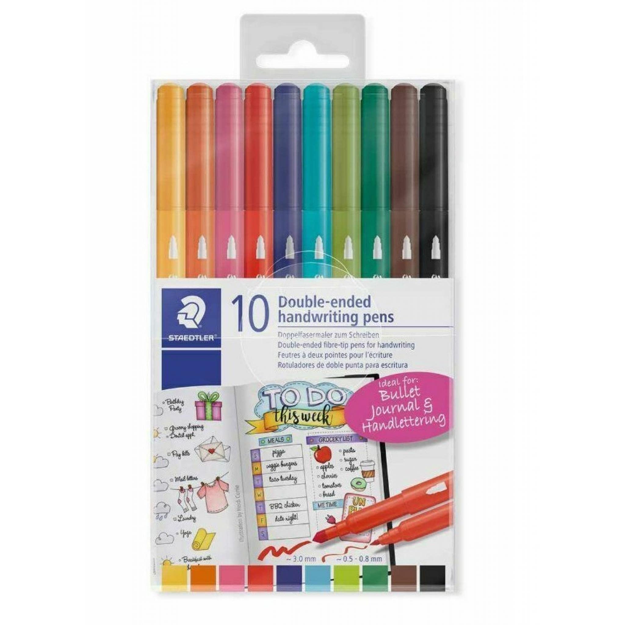 Staedtler 3220 TB10 Double-Ended Handwriting Pens, Assorted Colours - Pack of 10