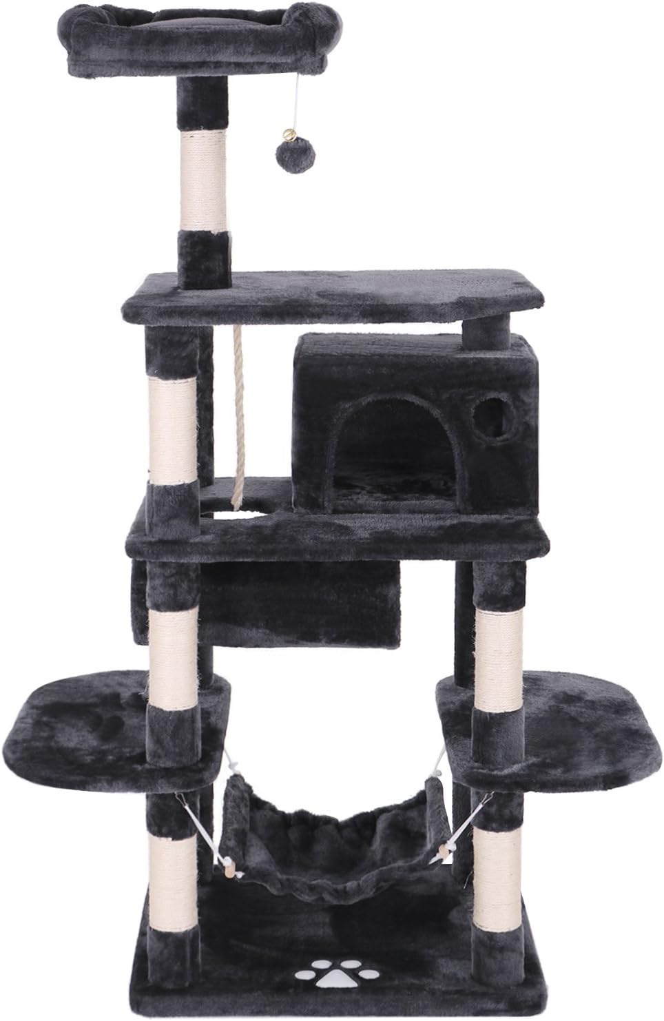 BEWISHOME Cat Tree Condo Furniture Kitten Activity Tower Pet Kitty Play House Playground with Sisal Scratching Posts Perch Hammock Tunnel Grey MMJ02H : Pet Supplies