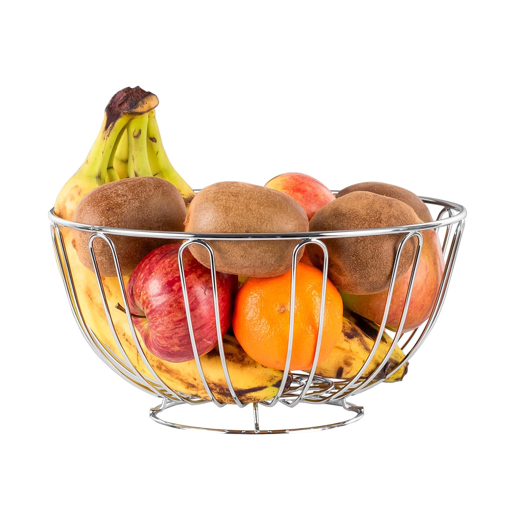Innoteck Essentials Chrome Fruit Bowl Round Shape - Wire Basket - Storage for Fruit, Vegetables, Snacks, and More - Decorative Centerpiece for Kitchen, Table Countertop, and Pantry