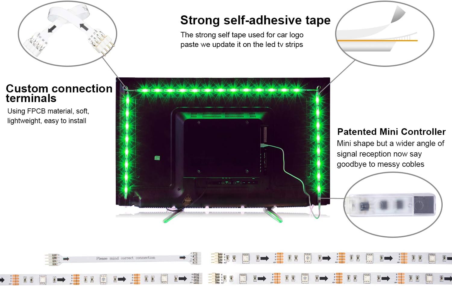2 RGB Ambient Smart LED Lightbar, retroilluminazione TV, lampada da gioco Sincronizzazione lampada ambientale con musica e controllo APP per giochi, film, PC, TV, decorazione della stanza