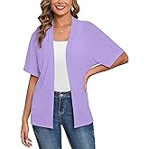 Heymoments Women's Lightweight Open Front Knit Cardigans Short Sleeve Casual Soft Drape Summer Cardigan S-2XL