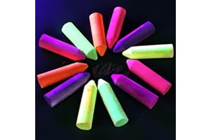 Feifeiya 12 Pcs Glow in the Dark Chalk Under Blacklight, 6 Neon Colors Washable Dustless UV Sidewalk Chalk for Black Light Party Playground Chalkboard Birthday Gift and Outdoor Drawing (Crayon)