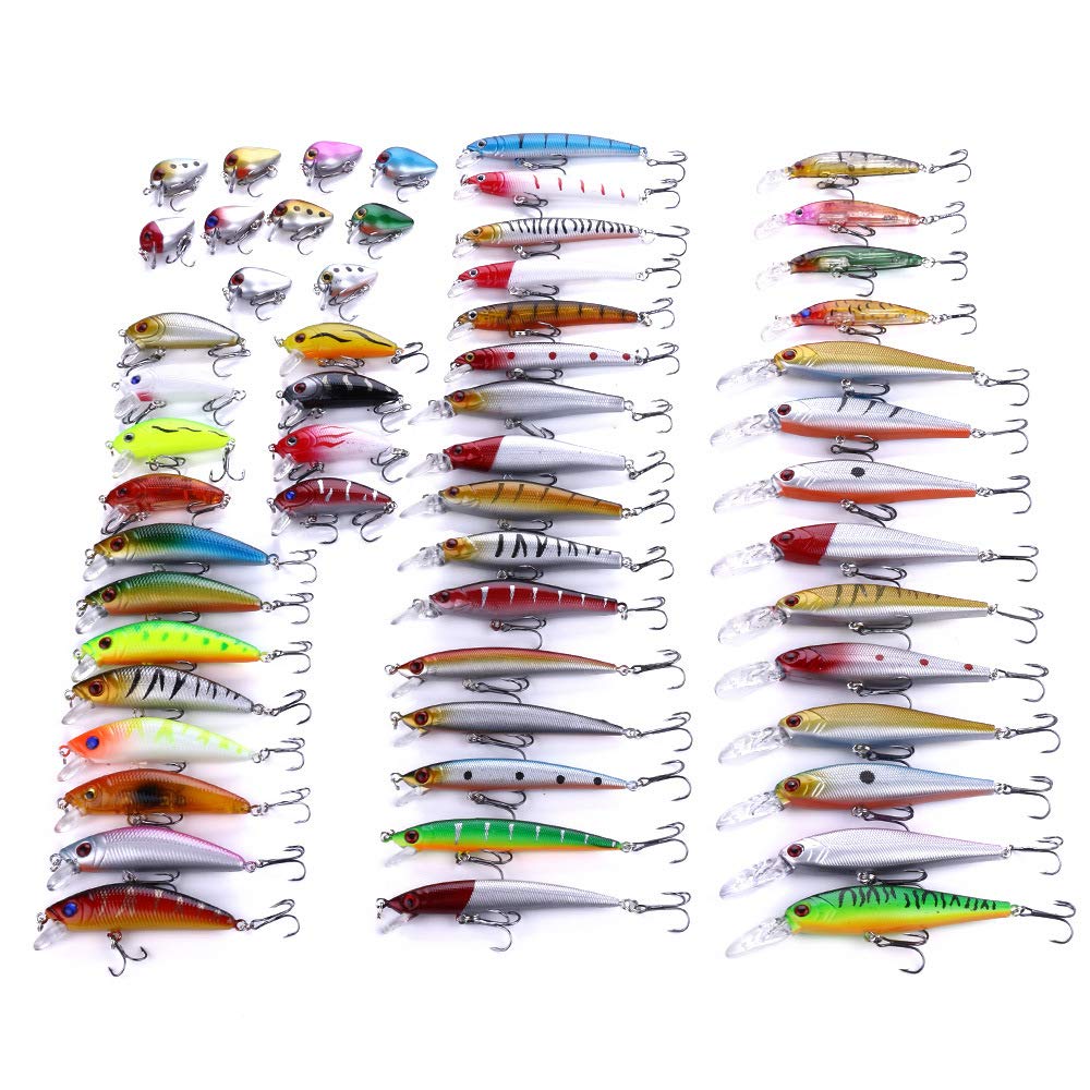 CENPEK 56pcs Fishing Lures Attractants Kits Set, Life-Like Swimming Swimbait, Fishing Tackle Bait Set for Freshwater Saltwater Carp Bass Pike