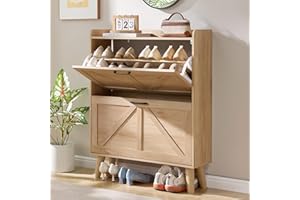 LEYAOYAO Shoe Storage Cabinet with 2 Flip Drawers，Narrow Shoe Storage Cabinet Organizer with Legs for Entryway Hallway, Living Room, Bedroom，Hidden Slim Storage Narrow Shoe Rack Cabinet,Natural