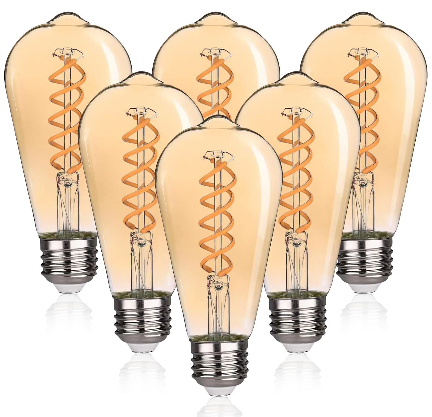 Photo 1 of Austin Coast ST19/ST58 Vintage LED Edison Bulb,4.5W Warm White 2500K,Amber Glass Flexible Spiral LED Filament Light Bulb,450Lm Dimmable 4.5W Equivalent to 45W, E26 Base(4.5W-2500K-6 Pack)