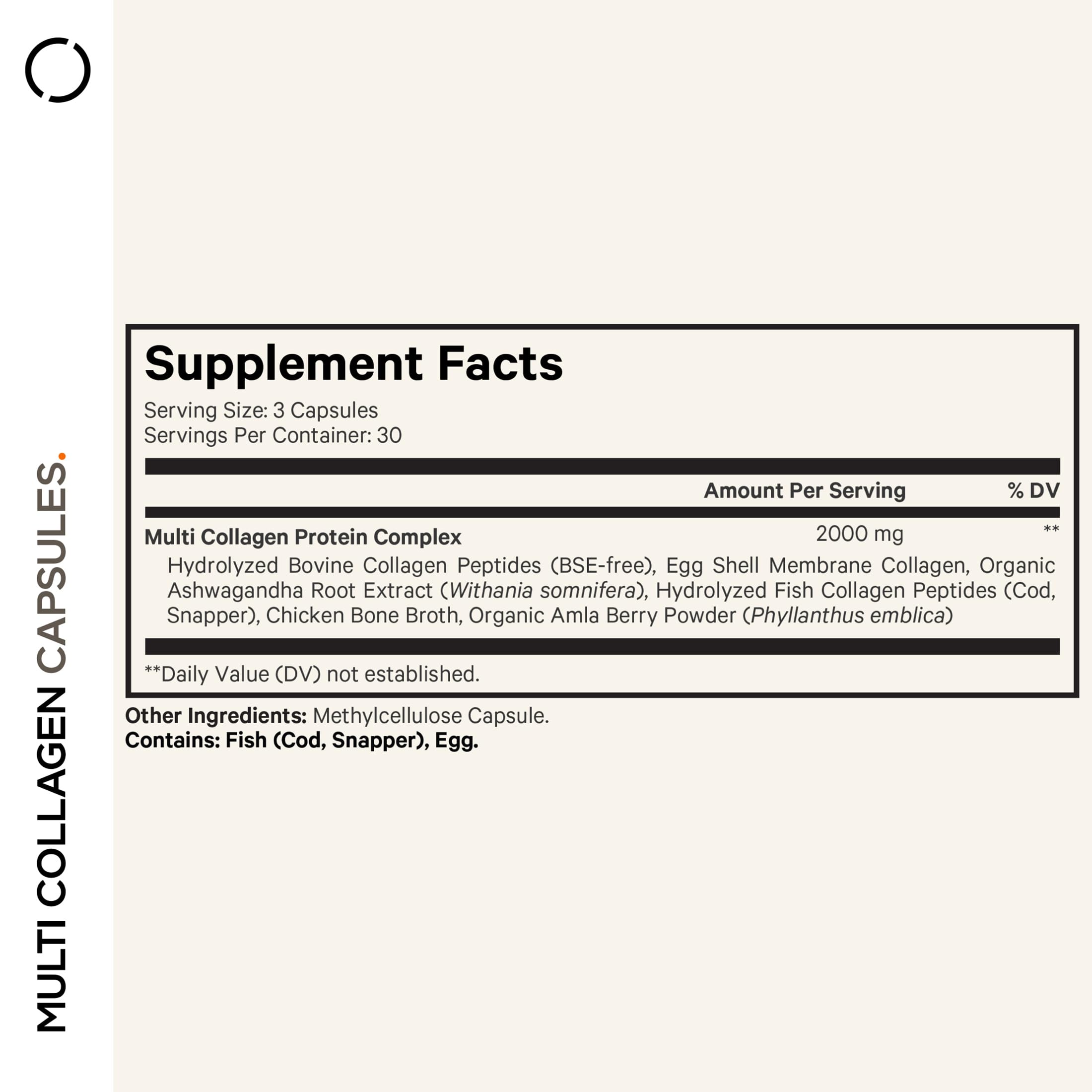 Codeage Multi Collagen Peptides Protein Capsules, 5 Collagen Types, Grass-Fed & Hydrolyzed Bovine Collagen Pills Supplement, Ashwagandha, Amla Berry Vitamins, Collagen Peptides - 90 Capsules