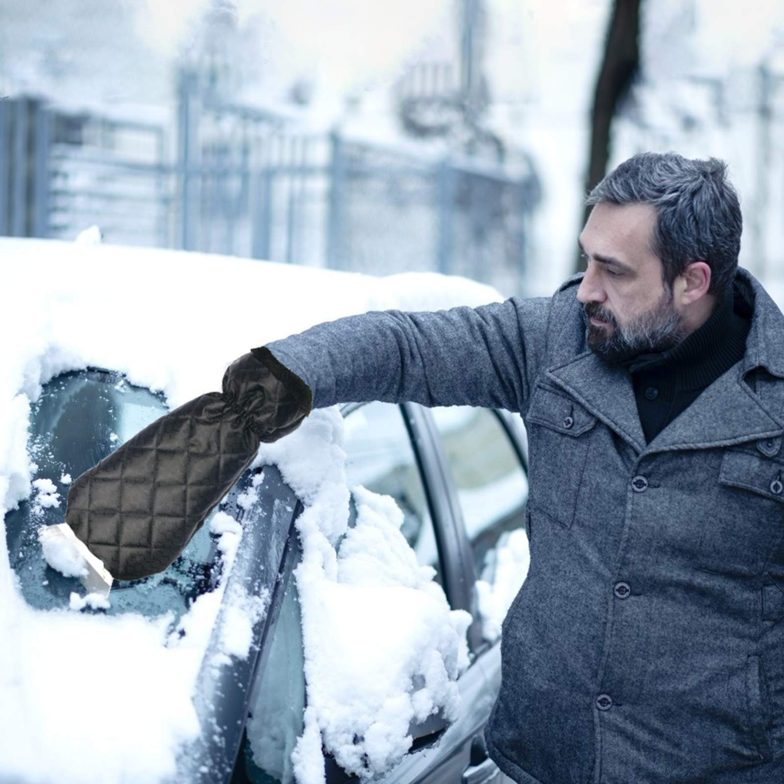 TAZEMAT Snow Scraper with Glove Waterproof Ice Scraper Mitt for Car Windscreen Windshield Window Snow Scraper Removal Glove with Elastic Wristband Antifreeze Ice Scraping Mitten Shovel Tool (Black)