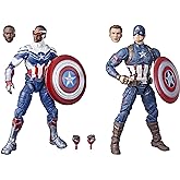 Marvel Legends Series Captain America 2-Pack Steve Rogers and Sam Wilson MCU 6-Inch Figures, 7 Accessories
