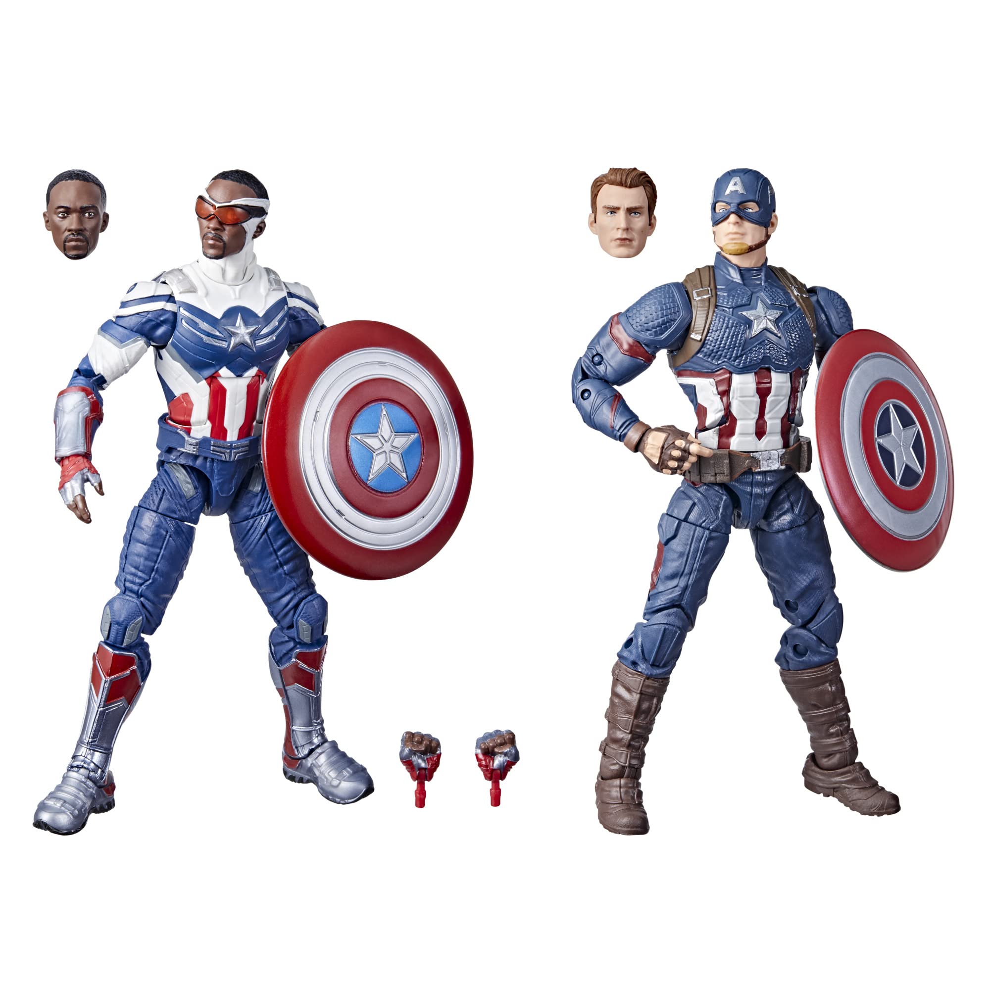 Hasbro Marvel Legends Series Captain America 2-Pack Steve Rogers Sam Wilson MCU Figures, 7 Accessories