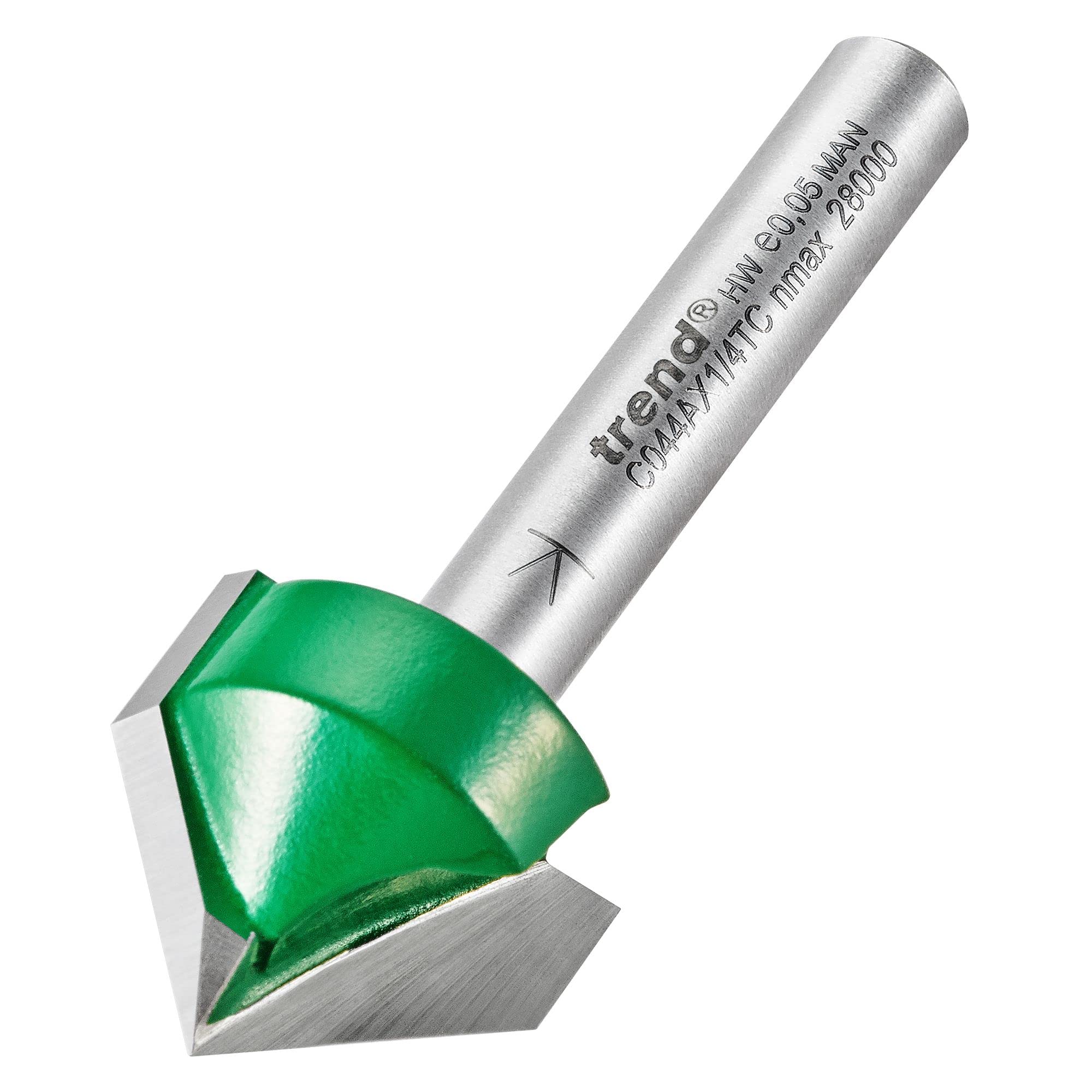 Trend CraftPro Chamfer Router Cutter, 1/4 Inch Shank, 19.1mm Cut Diameter & 45 Degree V Groove, Tungsten Carbide Tipped, C044AX1/4TC