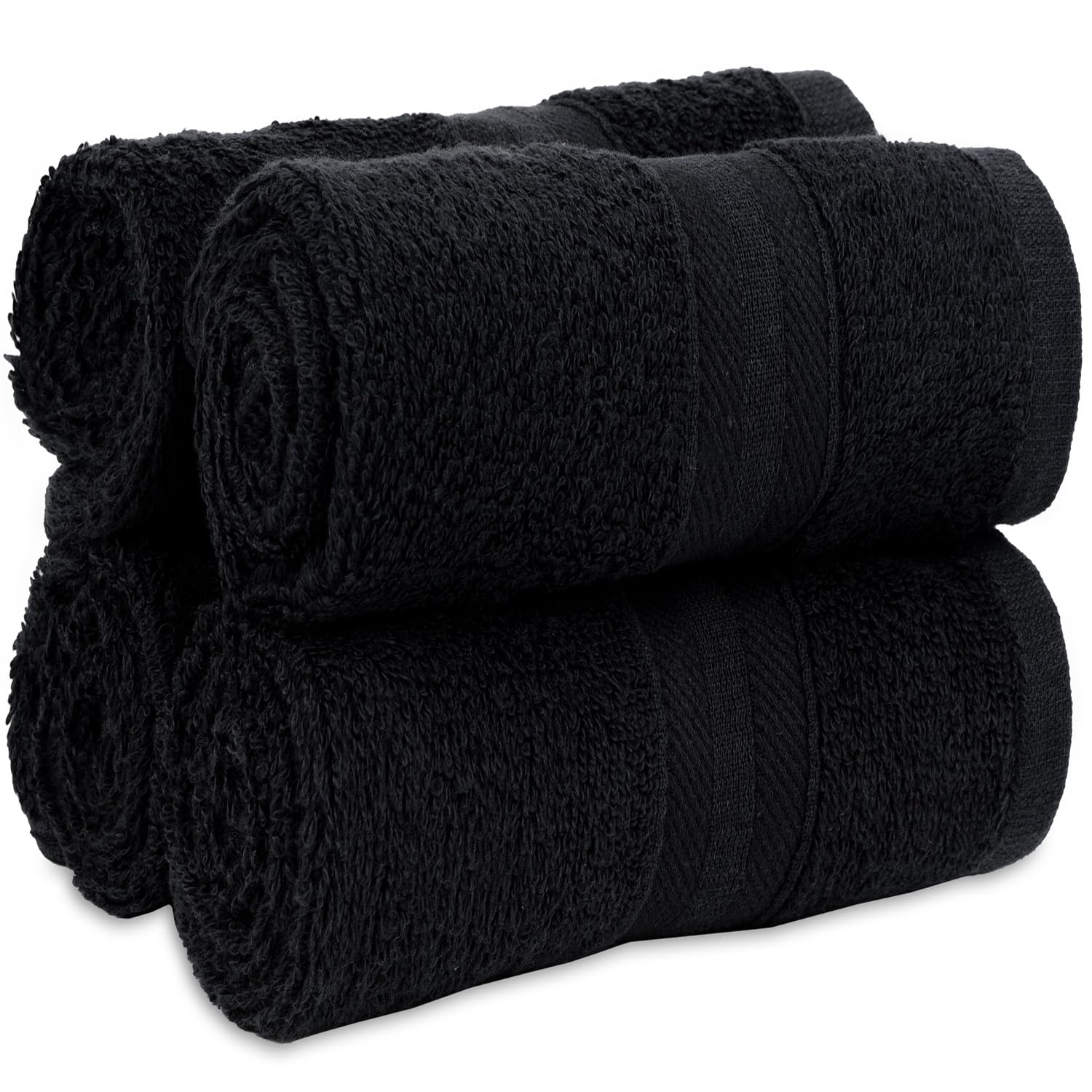 Photo 1 of Quick-Dry, Soft & High Absorbent Washcloths Towels 13"x13" Cotton Turkish Bath Towel Set of 4 | Daily Use 100% Cotton Towels for Bathroom Gym & More | Bathroom Towels Set (4 Pcs, Black)