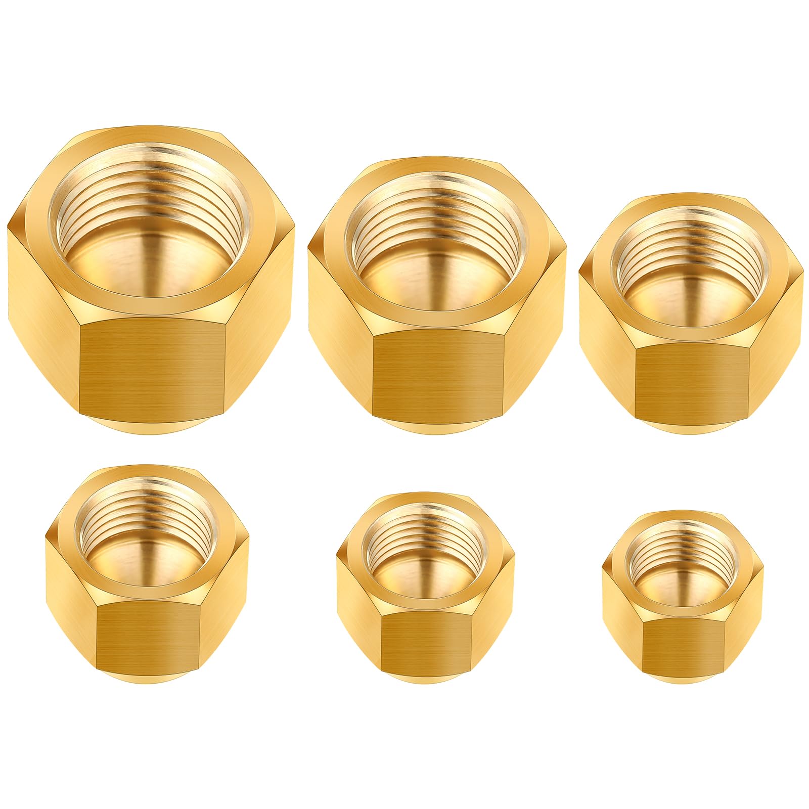 Photo 1 of Gisafai 6 Pcs Brass Pipe Caps Compression Cap Stop Valve Sae 45 Degree & Gas Line Flared Tube Fittings for 1/4" 5/16" 3/8" 1/2" 5/8" 3/4" Od(Fittings for 1/4" 5/16" 3/8" 1/2" 5/8" 3/4" OD)