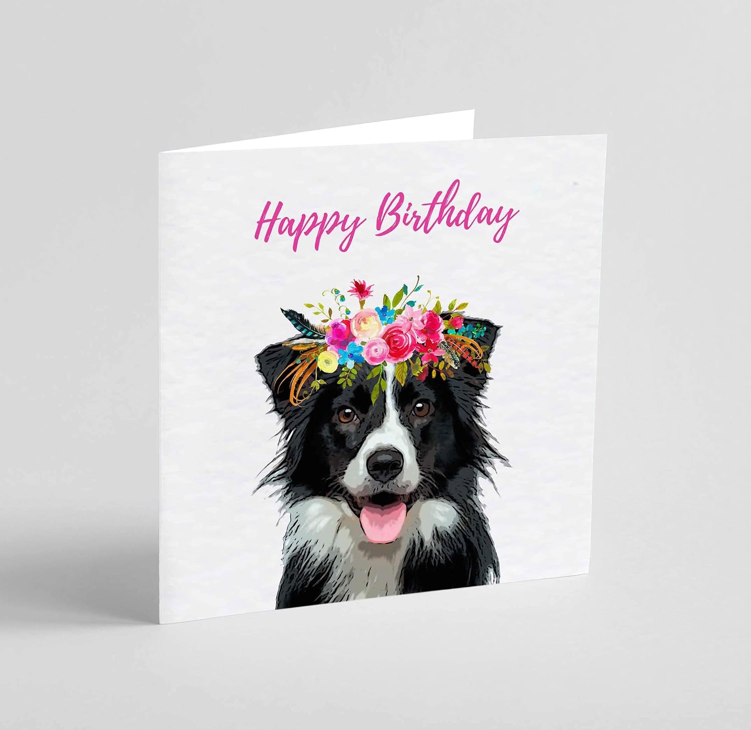 Border Collie Birthday Card, white, 6 x 6 inch - Image 3