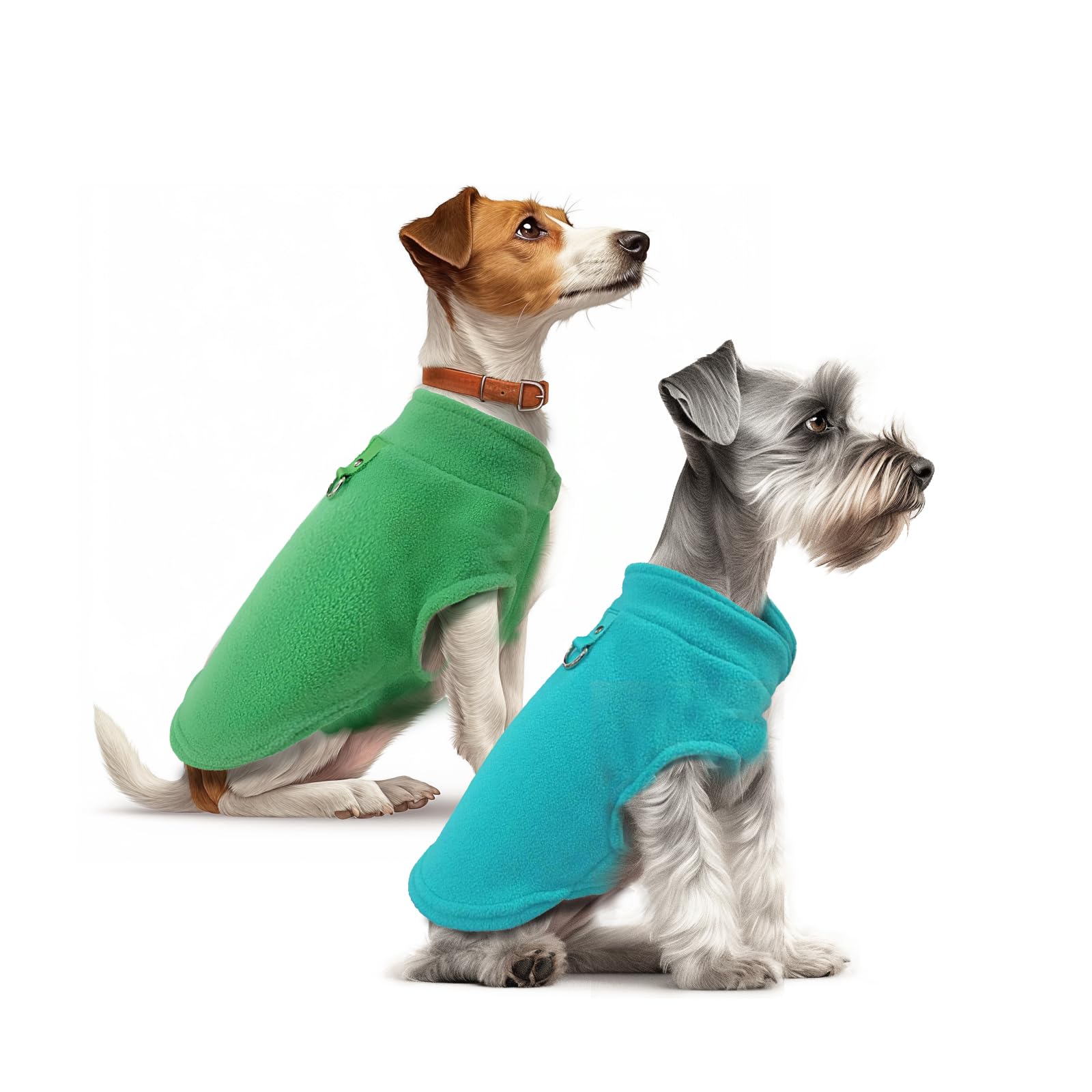 Sahunfri 2 Pack Dog Jumpers, Warm and Soft Dogs Jumpers Small, Fleece Jumper for small Cat and Dog,Winter Jacket for Small Dogs with Leash D-Ring (aqua+green, M)