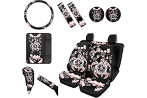 Wanyint Hibiscus Sea Turtle Print Car Seat Cover for Women Men Underwater Animal Hawaiian Flowers Steering Wheel Cover Seat Belt Cover Auto Coasters Handbrake Gear Shift Cover Center Console Cover