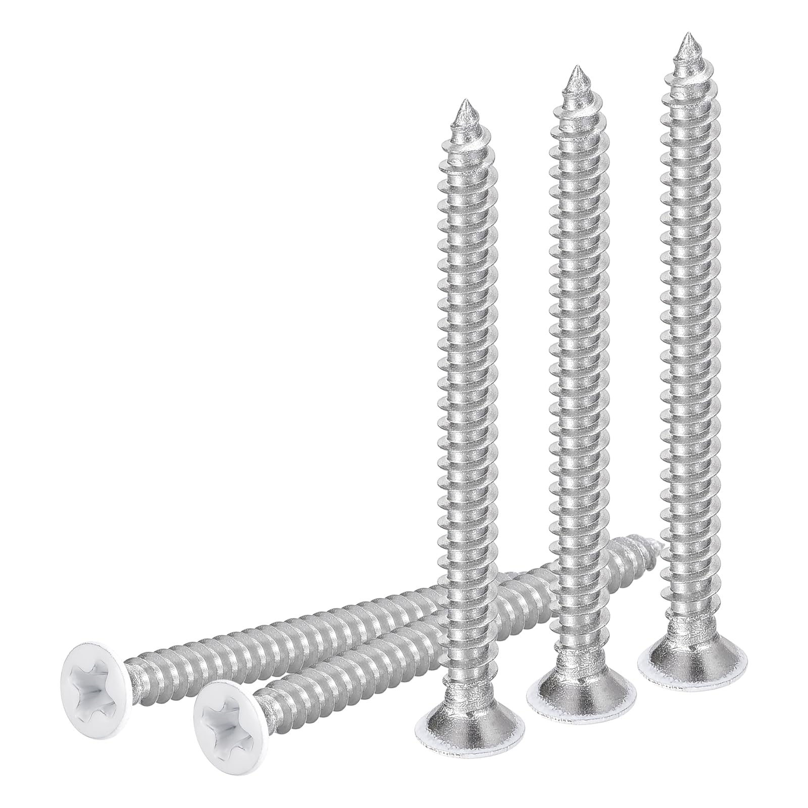 DTGN 50Pcs ST3.5x35mm Flat Head Wood Screws, 304 Stainless Steel White Phillips Self Tapping Screws - Good for Woodworking, Furniture - White — image 1